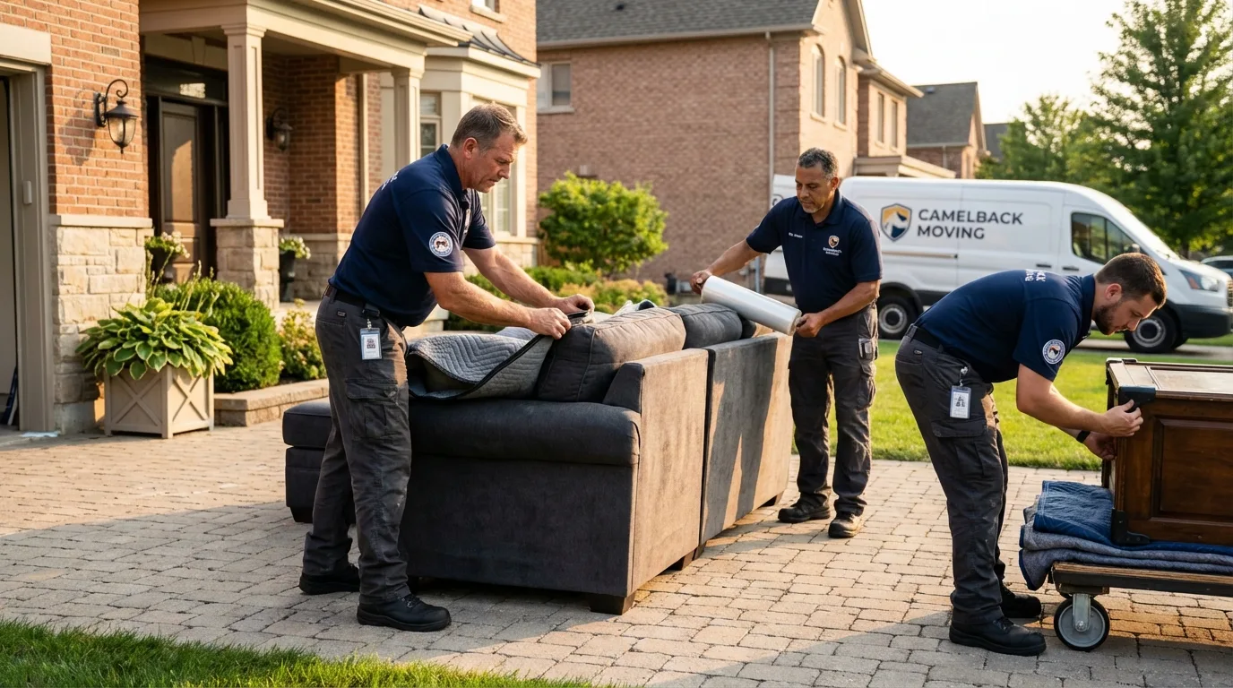 Large estate moving crew wrapping furniture in Glasgow, MT